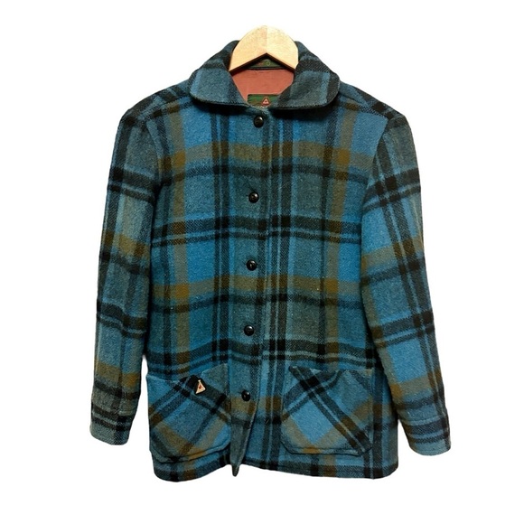 Vintage Jackets & Blazers - Vintage Canadian Camper Wool Mohair Blue Plaid Coat/Shacket, size Small Womens